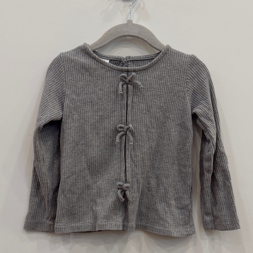 Zara Gray Ribbed Bow Top